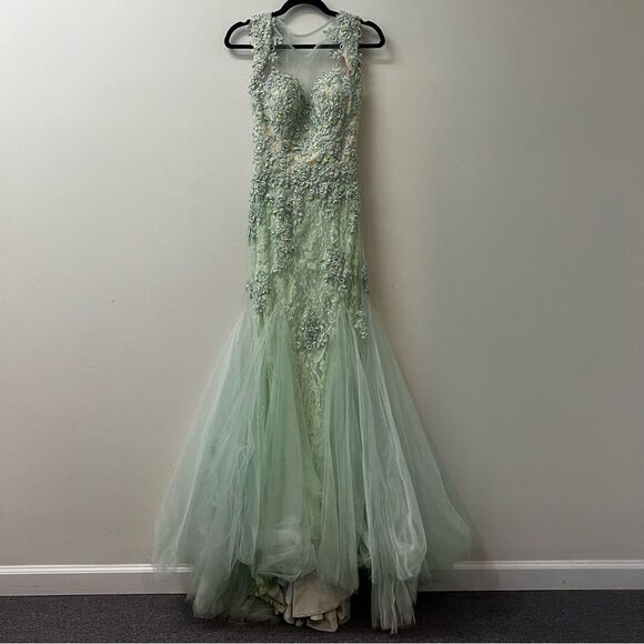 Rachel Allen Seafoam Green Mermaid Prom Formal  Dress Size 2 - Picture 1 of 16